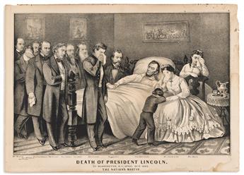 (ABRAHAM LINCOLN.) Pair of Currier & Ives prints depicting Lincoln's assassination and death.